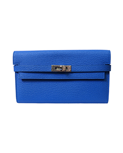 Hermes Kelly Wallet, Mysore Coatskin, Blue, Zanzibar, Box, ATI001FK